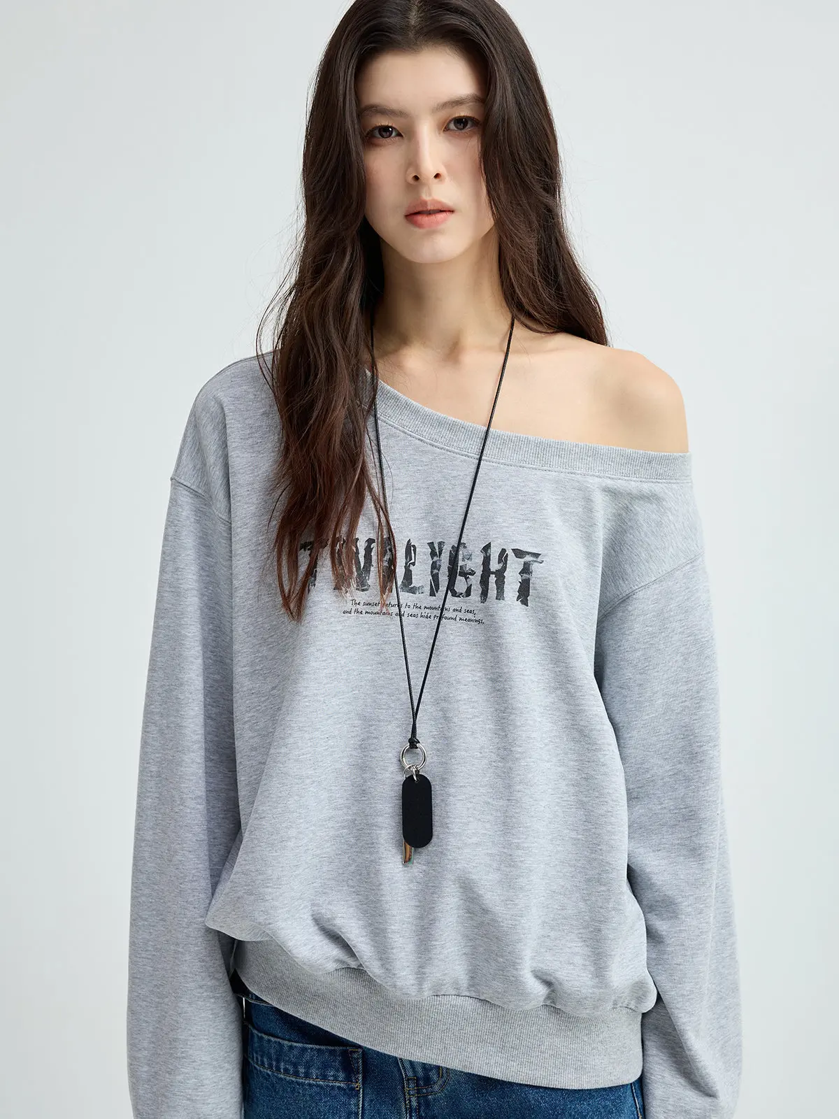 

Comfortable Long Sleeve Sweatshirt Shoulder Bared Digital Print Slanted Collar Casual Loose Fit Women's T-Shirt JUSLIN Brand