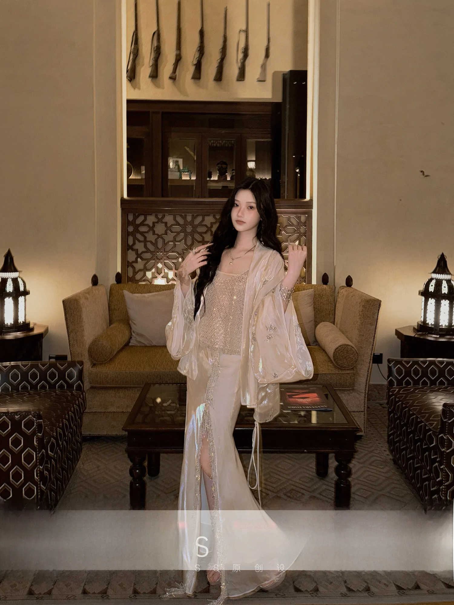 

Moss Studio Heavy Work Mesh Tube Beaded Strap Half Skirt Jacket Set Women's Short Fashion Set Universal Size Spring Summer Au...