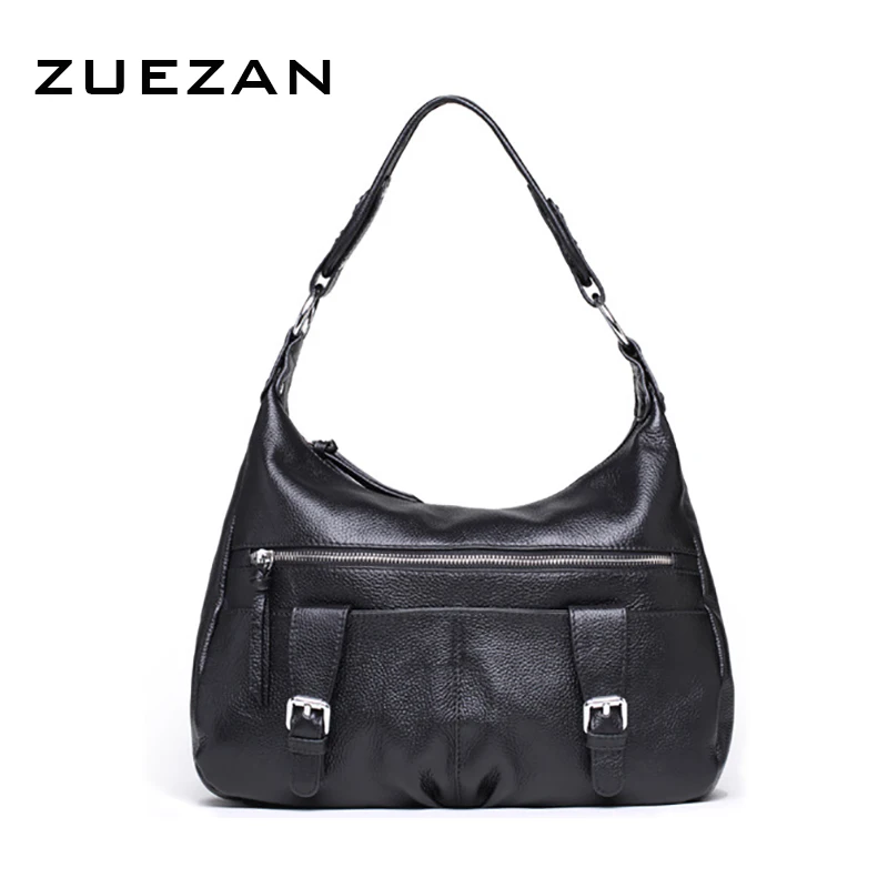 2 Zippers,Large Simple Soft Female Tote Bag, 100% Real Cowhide Leather Crossbody Bags, Genuine Leather Women's Shoulder Bag,A297