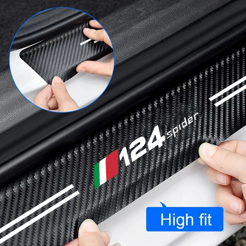 Car Styling for Fiat 124 Spider Logo Door Threshold Decals Carbon Fiber Protect Film Tailgate Bumper Sill Pedal Guards Stickers