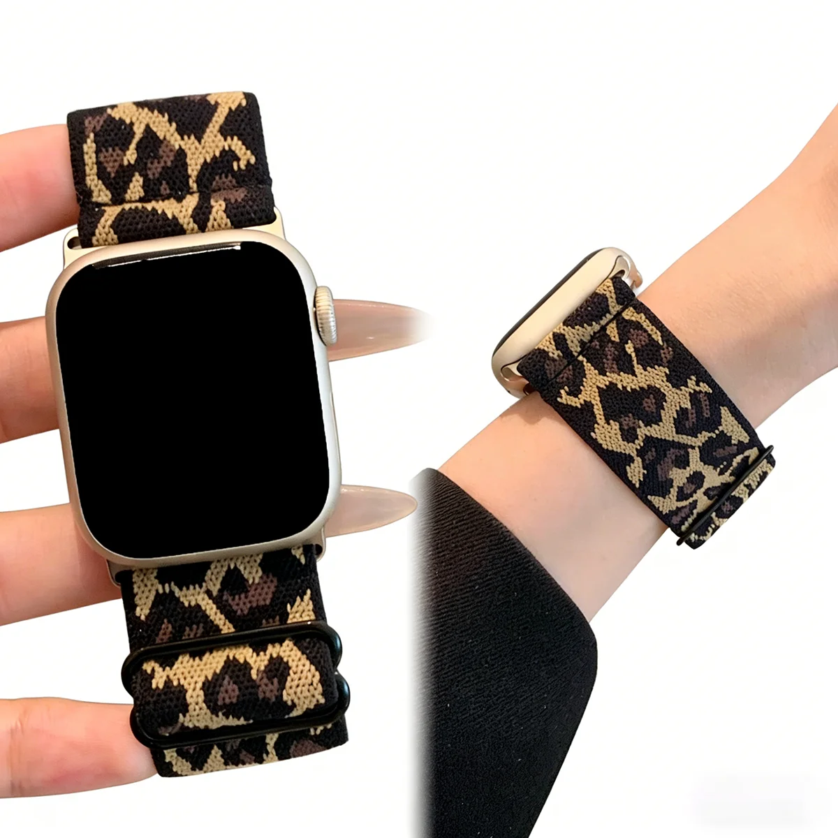 Leopard Print Elastic Loop Compatible With Apple Watch Band 38mm 40mm 41mm 42mm 44mm 45mm 49mm Stylish Soft Replacement Strap