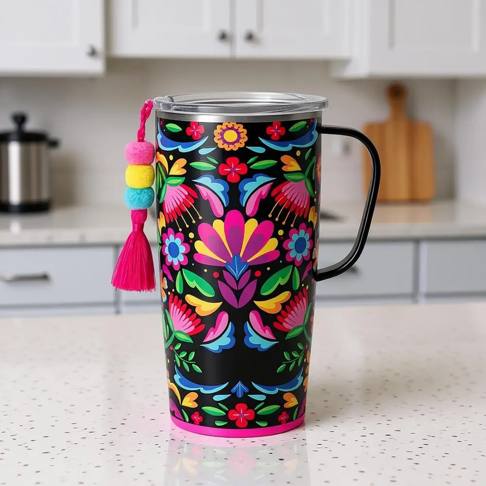 

22oz Insulated Travel Mug with Handle and Lid, Cup Holder Friendly, Dishwasher Safe