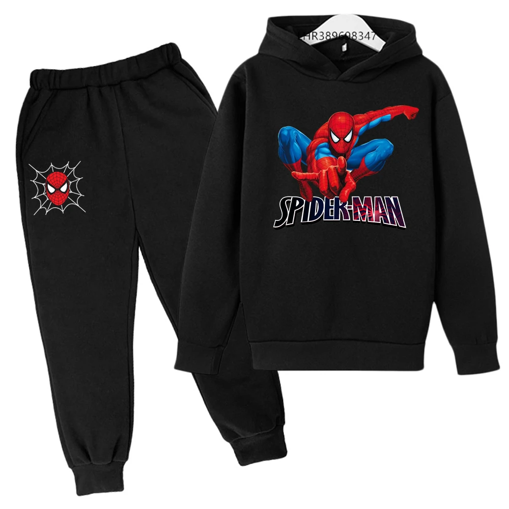 

Children hoodie sweatshirt +pants Spider-Man black set Suitable 3-12 years Boys girls Anime Autumn winter clothing outerwear