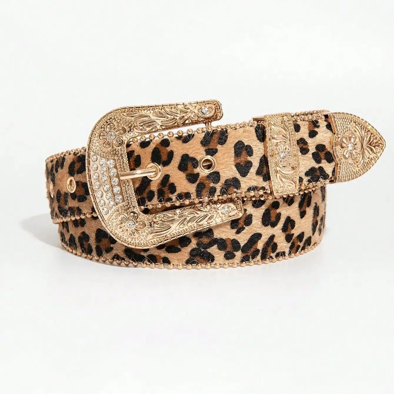 حزام مطرز بإبزيم معدني منقوش عليه حجر الراين بطباعة الفهد الفاخر والأنيق للجينز النسائي، حزام إكسسوار متعدد الاستخدامات #2