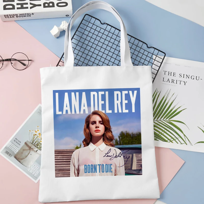 Lana Del Rey-Bolso de lona de gran capacidad para mujer, bolsa de compras Harajuku, bolso de hombro de dibujos animados de Hip-hop, envío directo