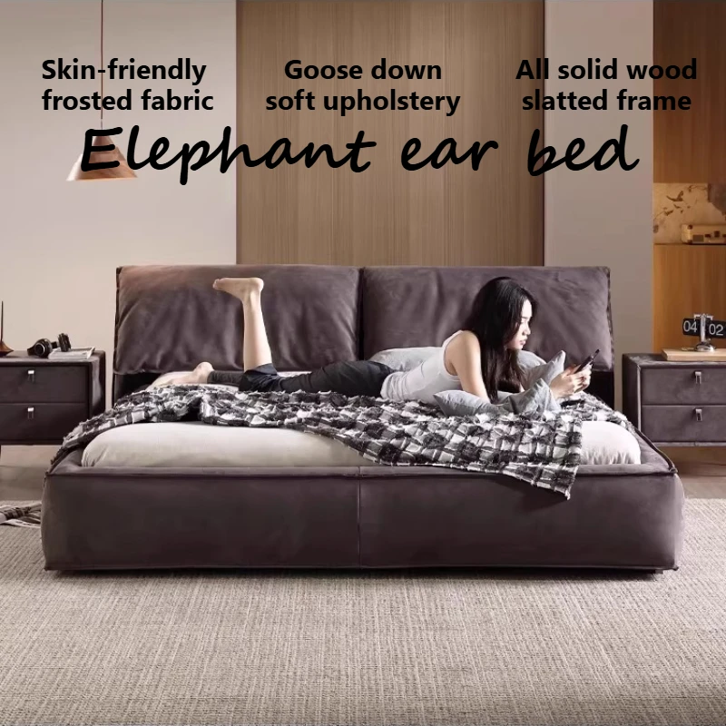 

Elephant Erduo Modeling Double Bed Soft Backrest Headboard Modern Fashion Bed 2 People King Size Frame Bedroom Furniture Home