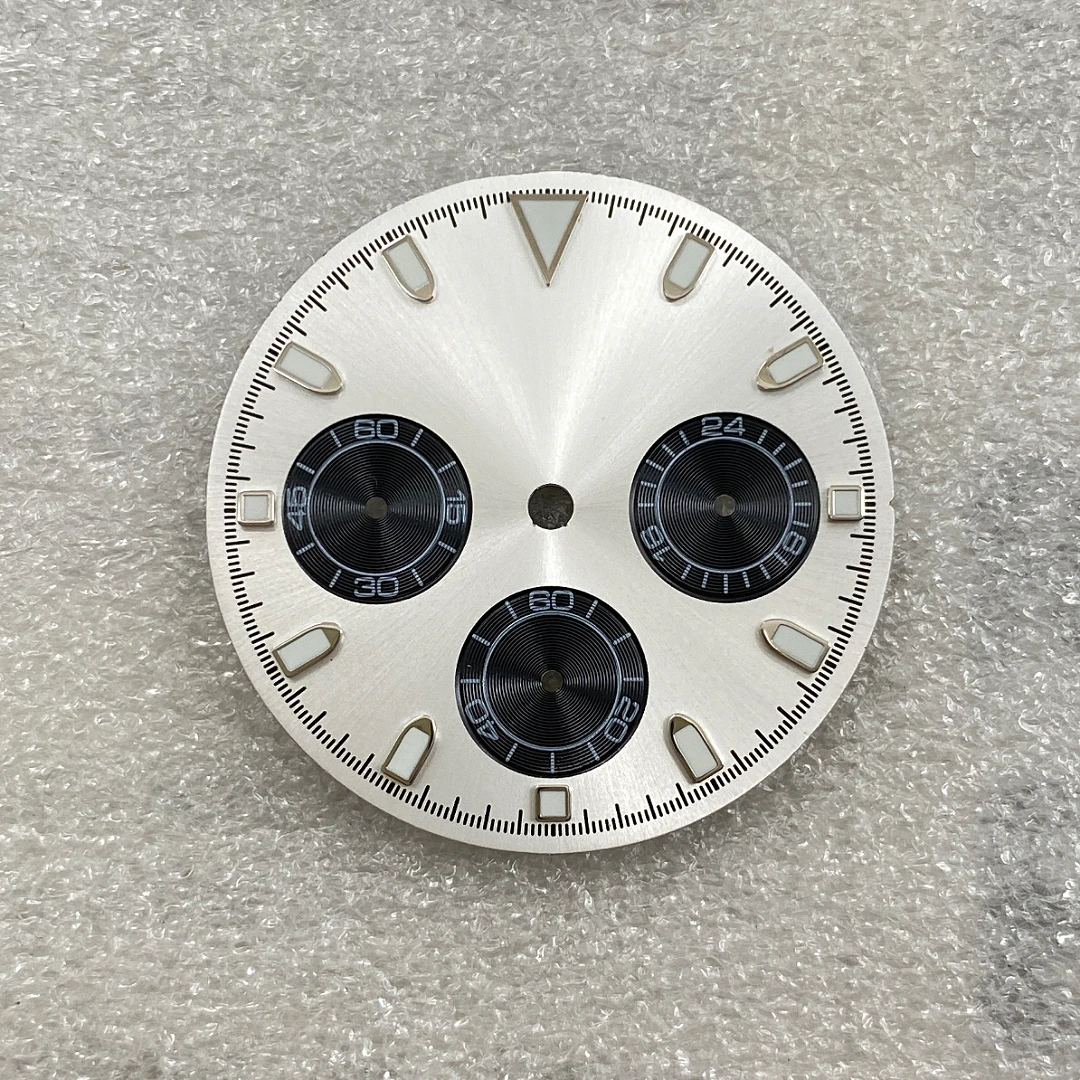 شعار مخصص رائع 29.5 مللي متر قرص مضيء متعدد الوظائف توقيت الباندا الطلب ، مناسبة لتركيب حركة الكوارتز VK63 OEM #3