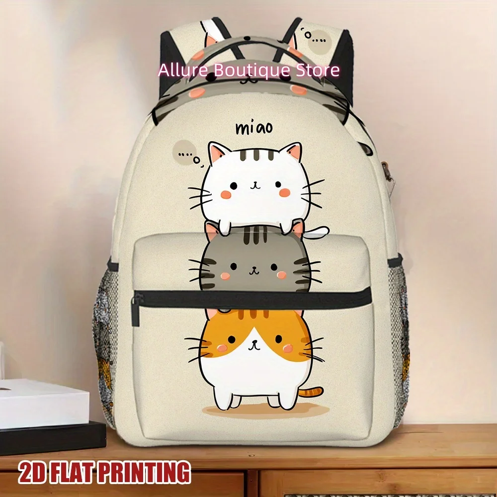 1pc Cat Stack Trio Backpack, Stylish Design, Perfect for Business Meetings and Daily Commuting, for Teenager