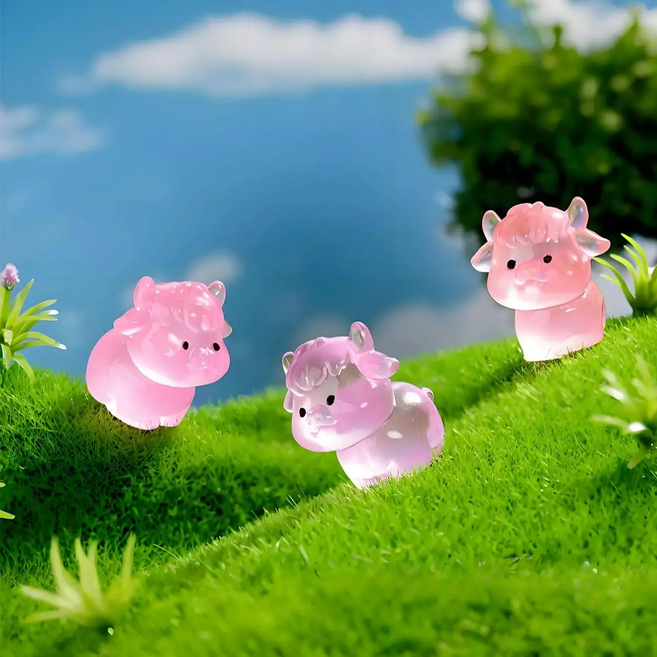 10/20 قطعة يتوهج في الظلام البقرة التماثيل مضيئة صغيرة الراتنج زينة عيد الميلاد لشجرة عيد الميلاد الجنية حديقة هدية عيد #4