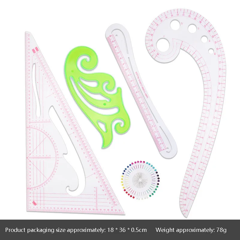 4pcs/set Fashionable And Clear Metric Sewing Ruler Set, French CurvePattern Making Ruler Package For Beginner Tailor Designer