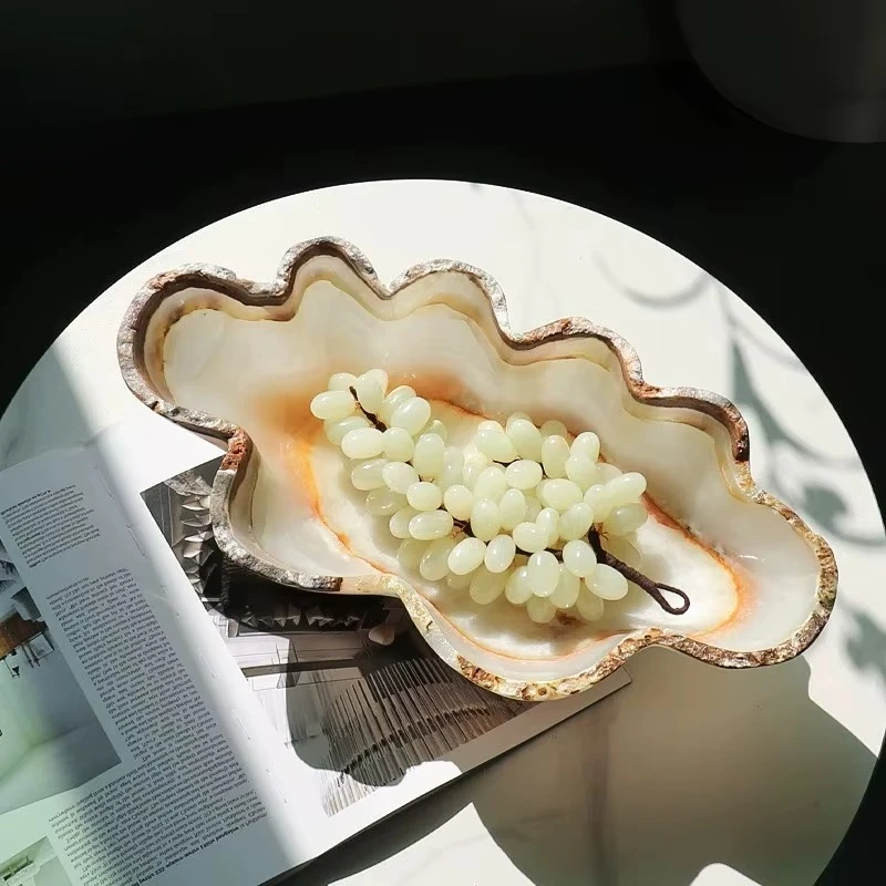 Light Luxury Natural Stone Fruit Tray High-end Onyx Creativity Bowl for Living Room Entrance Coffee Table Storage