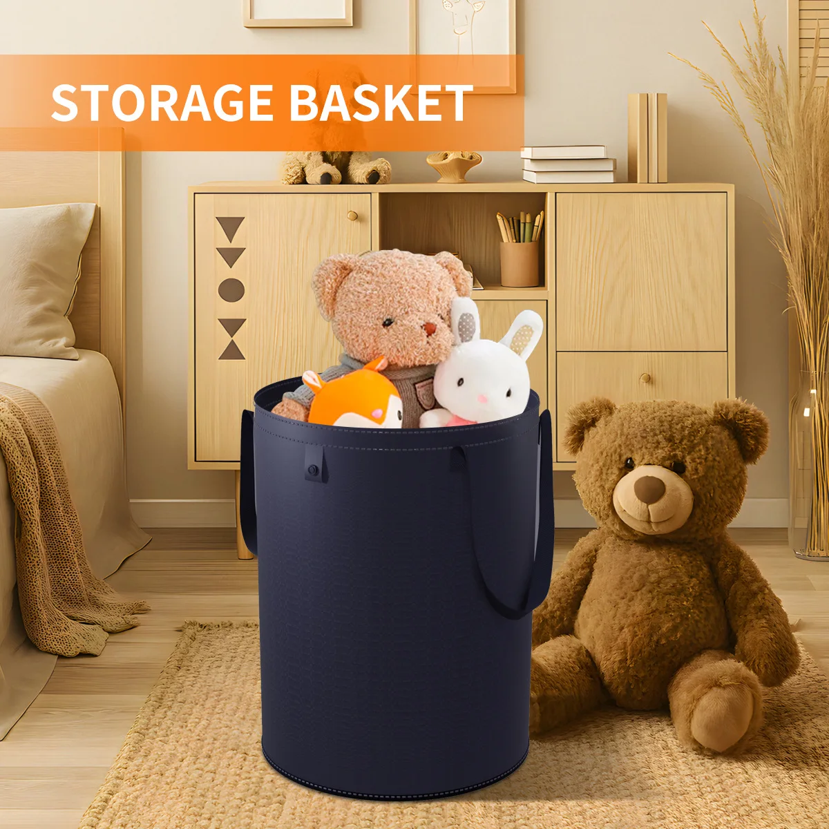 

Foldable PP Woven Storage Bucket with Lid for Home Use Toy And Laundry Basket Organizer Dirty Clothes Hamper