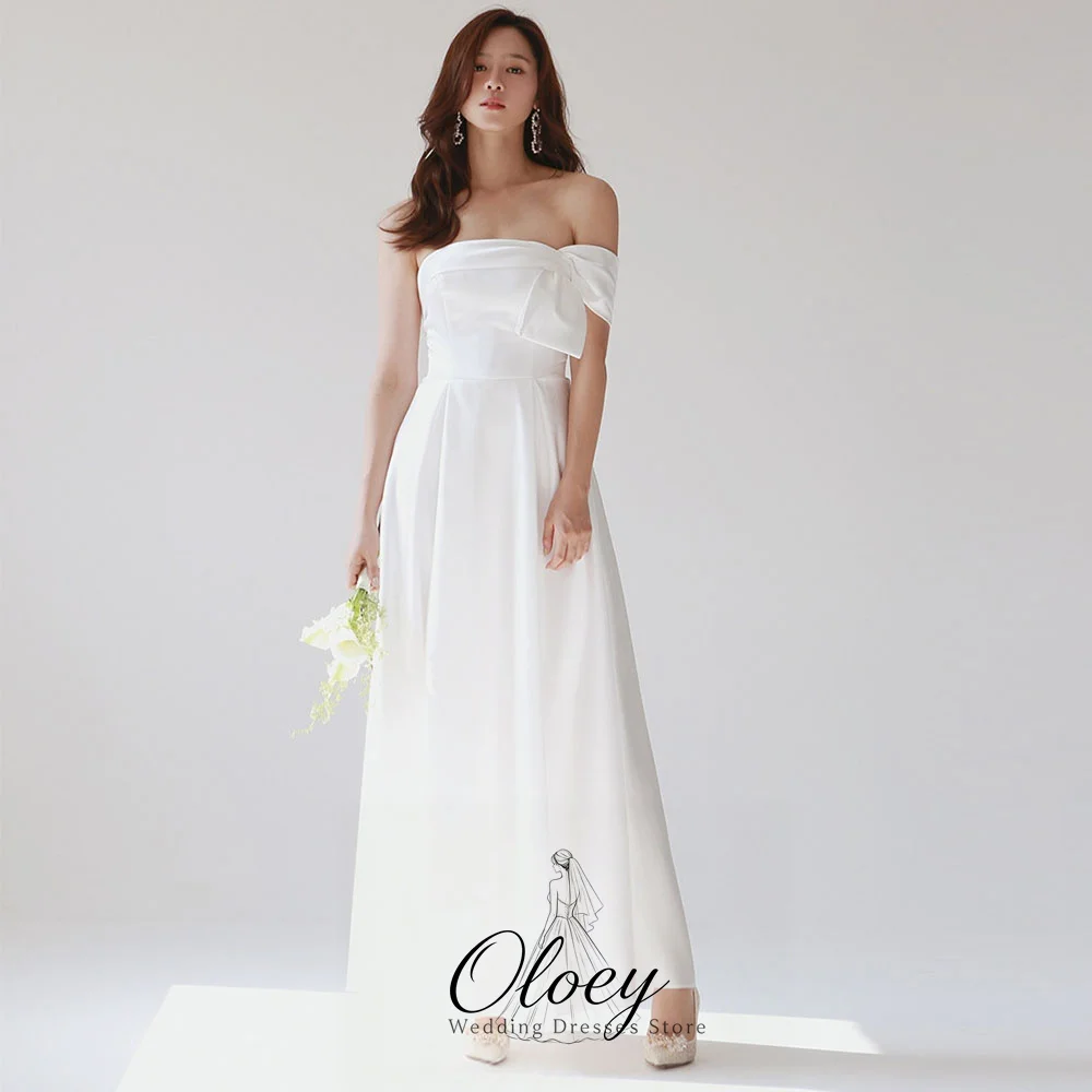 OLOEY Simple One Shoulder Satin Korea Wedding Dress Photo Shoot A-Line Short Sleeve Customized Bridal Gown Lawn Wedding 웨딩드레스