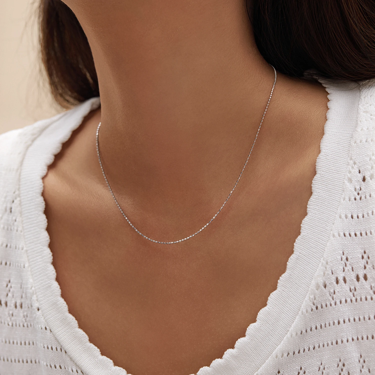 MODIAN 925 Sterling Silver Classic Basic Simple Round beads String Stackable Necklace For Women Daily Fine Jewelry Accessories
