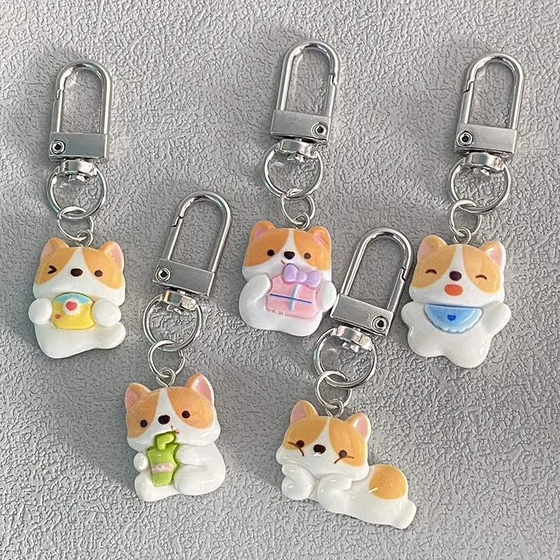 Resin Cute Dog Puppy Corgi Keychain Keyring For Women Friend Kawaii Cartoon Pet Animal Bag Airpods Box Car Key Accessory Jewelry