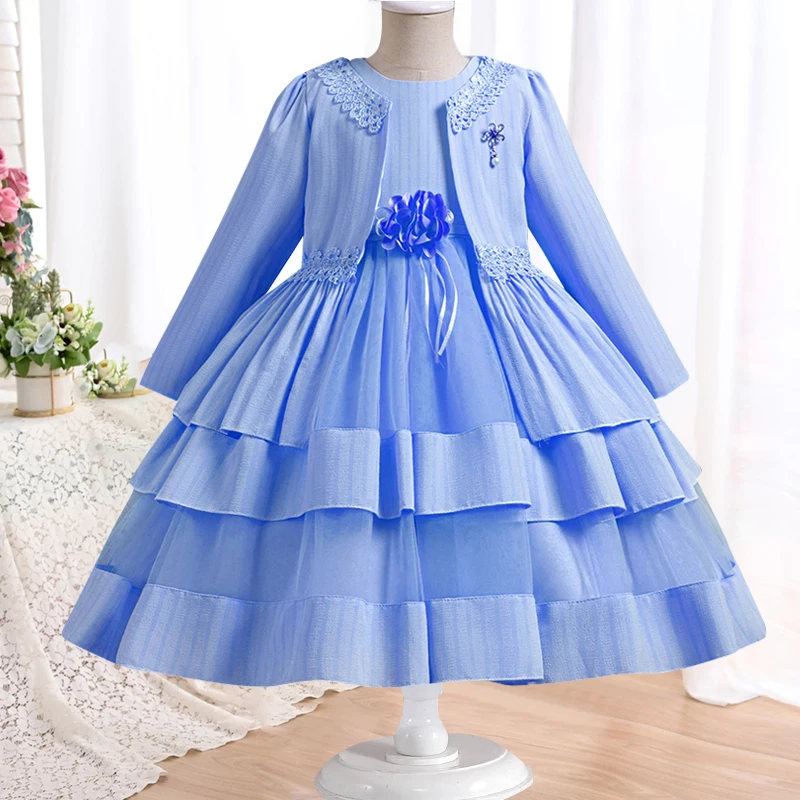 2024 New Baby Dress Long sleeved Birthday Party Elegant Evening Dress Performance Fluffy Girl Princess Dress