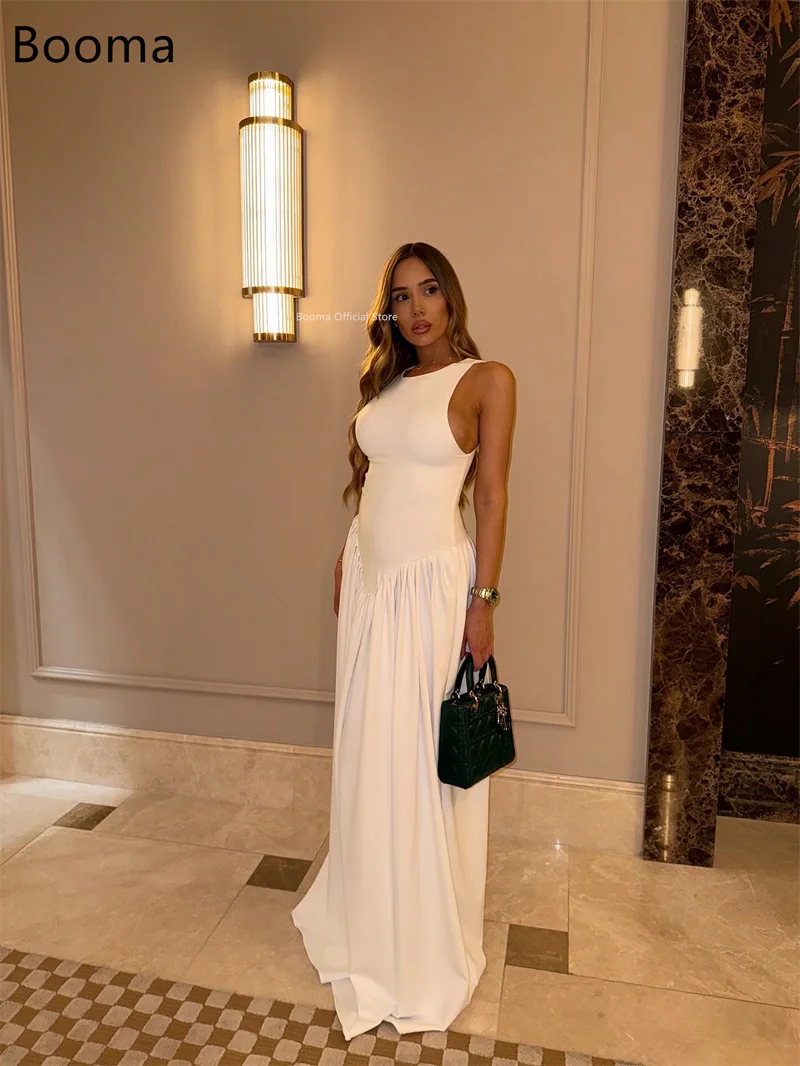 Booma sereia vestidos de noite simples longo plissado sem mangas vestidos formais para mulheres elegantes vestidos de baile feitos sob encomenda 2025