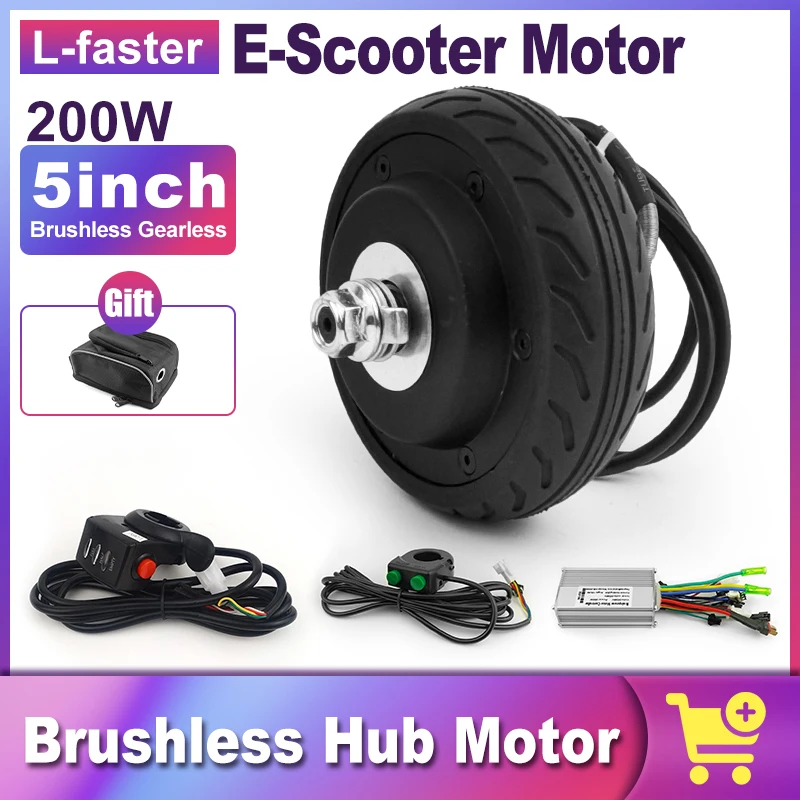 Electric Scooter Wheel with Thumb Throttle, LCD Display, Solid Tire, Brushless Hub Motor, DIY, 24V, 36V, 200W, 5 in