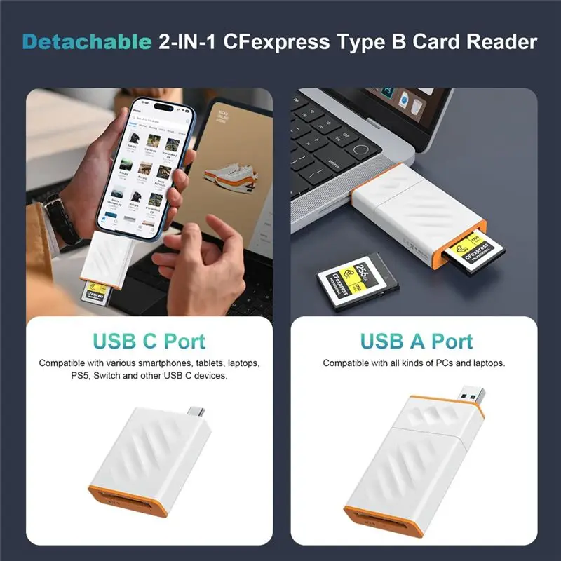 Leading-USB3.2 10Gbps Cfexpress Type B Memory Card Reader Type B Cfexpress Memory Card Reader With USB C/USB A Connector