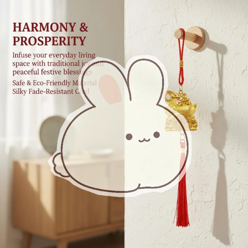 2027 Chinese New Year Goat Hanging Ornament Gold Lucky Pattern Red Tassel for Home Spring Festival Decor