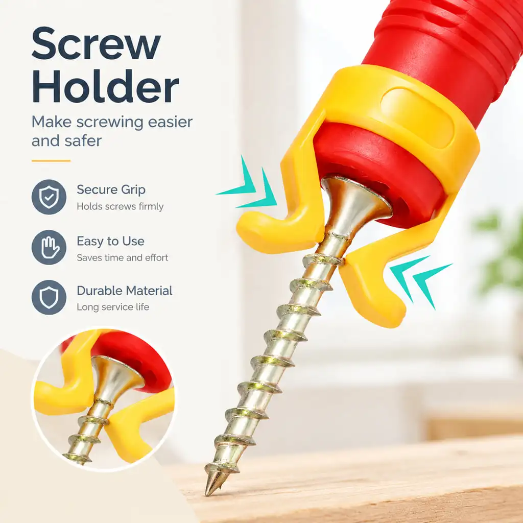 Screw Holder Tool for Screwdriver Bits with Flexible Claws Red Plastic Sleeve for Cordless Drill Wood and Self-Tapping Screws