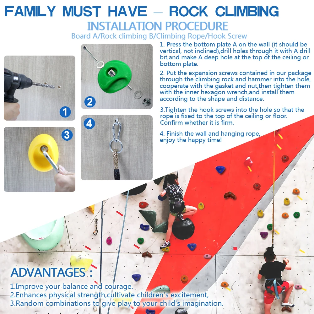 Rock Climbing Holds Multi Size for Kids Adult  Wall Grips for Indoor and Outdoor Playground Play Set No Screw