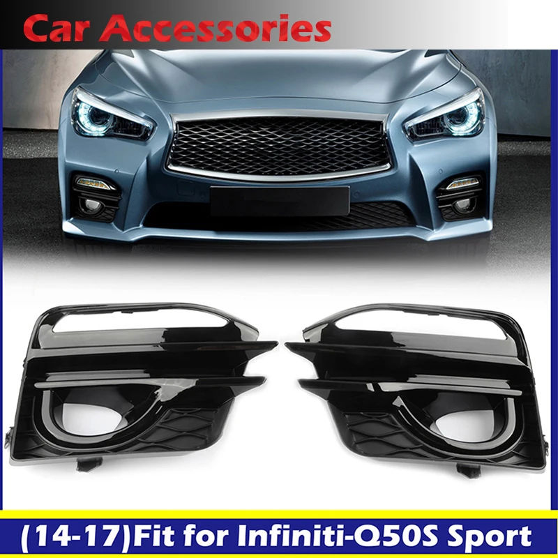 

Rhyming 2Pcs Fog Light Frame Front Bumper Lower Grille Bezel Cover Trim Fit For Infiniti Q50 Sport 2014 - 2017 Car Accessories