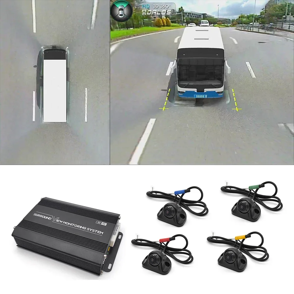 3D 360 Degree Round Rear View Surround Car Reverse 4 Camera Kit Parking Sensor System 24V Truck Backup Side 360 Car Camera