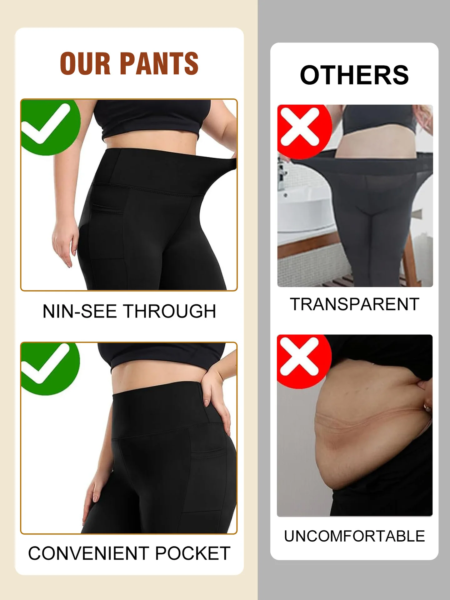 Damen-Yogahose mit hoher Taille, Übergröße, Po-Lifting-Workout-Leggings mit Taschen, elastische Activewear für Fitnessstudio und Laufen – Detail 5