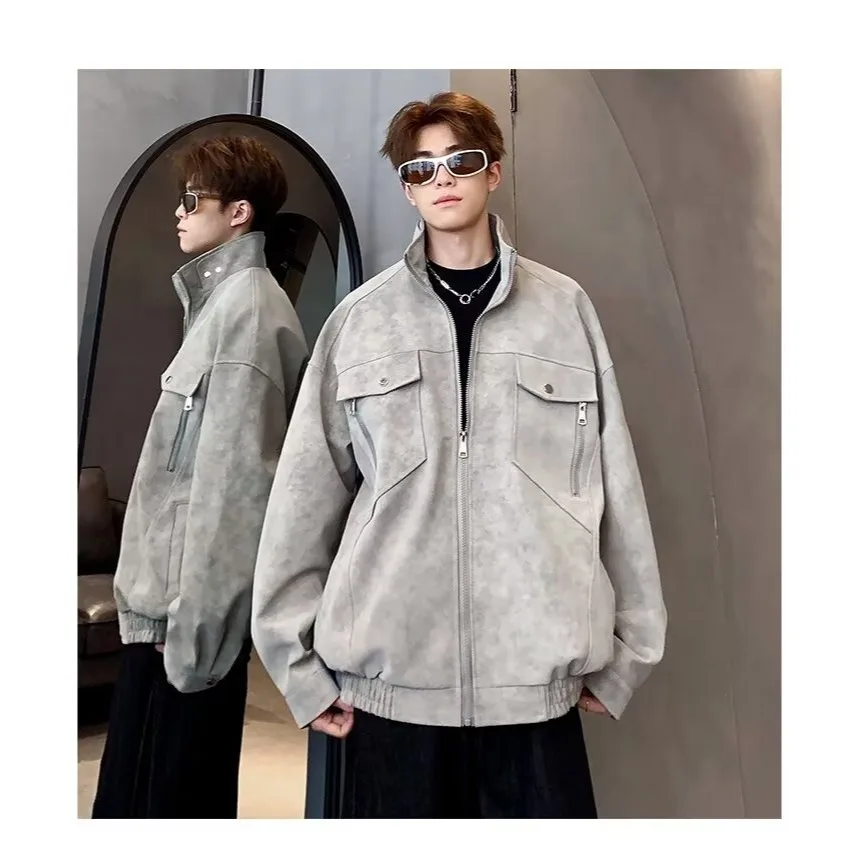 

Heavyweight Men's Flight Jaet Loose Baseball Sle Stand Collar Autumn Winter Outerwear Polyester Fiber Warmth Youth Trend