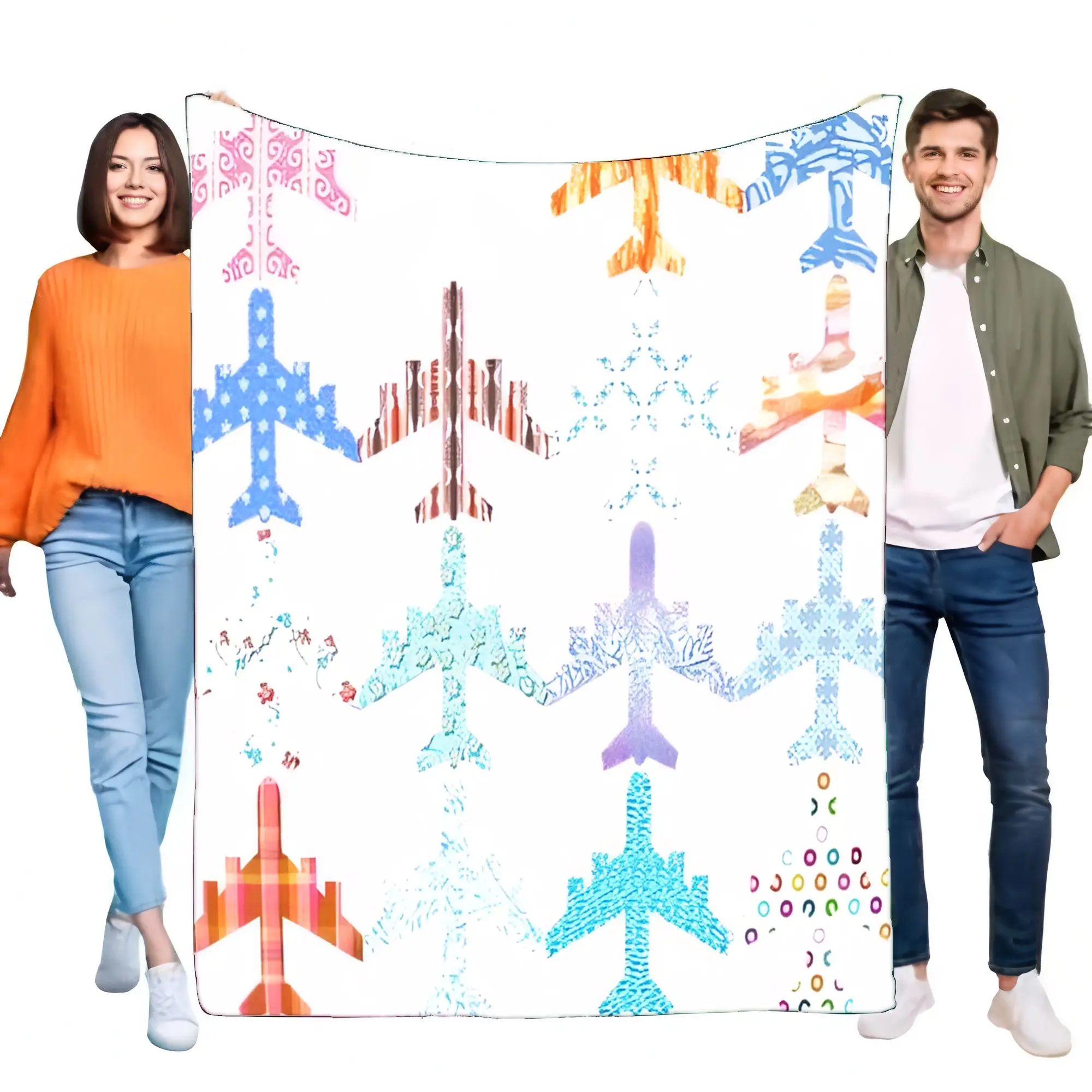 

Colorful Aircraft Print Flannel Fleece Blanket Soft Warm Cozy Throw for Bed Sofa Travel Kids Adult Birthday Gift Home Decor