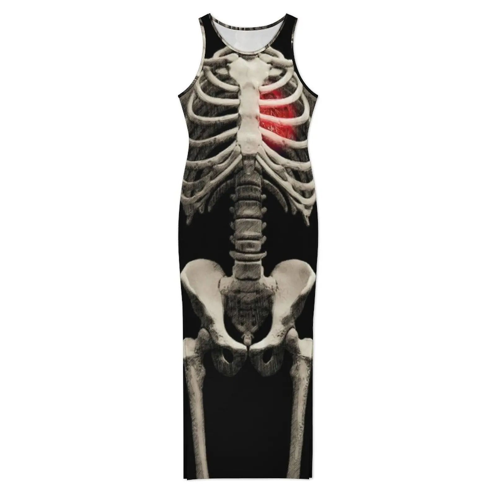 Abito Halloween Bones senza maniche Skeleton Art Heart Abiti maxi vintage Abito estivo aderente dal design stile street di grandi dimensioni