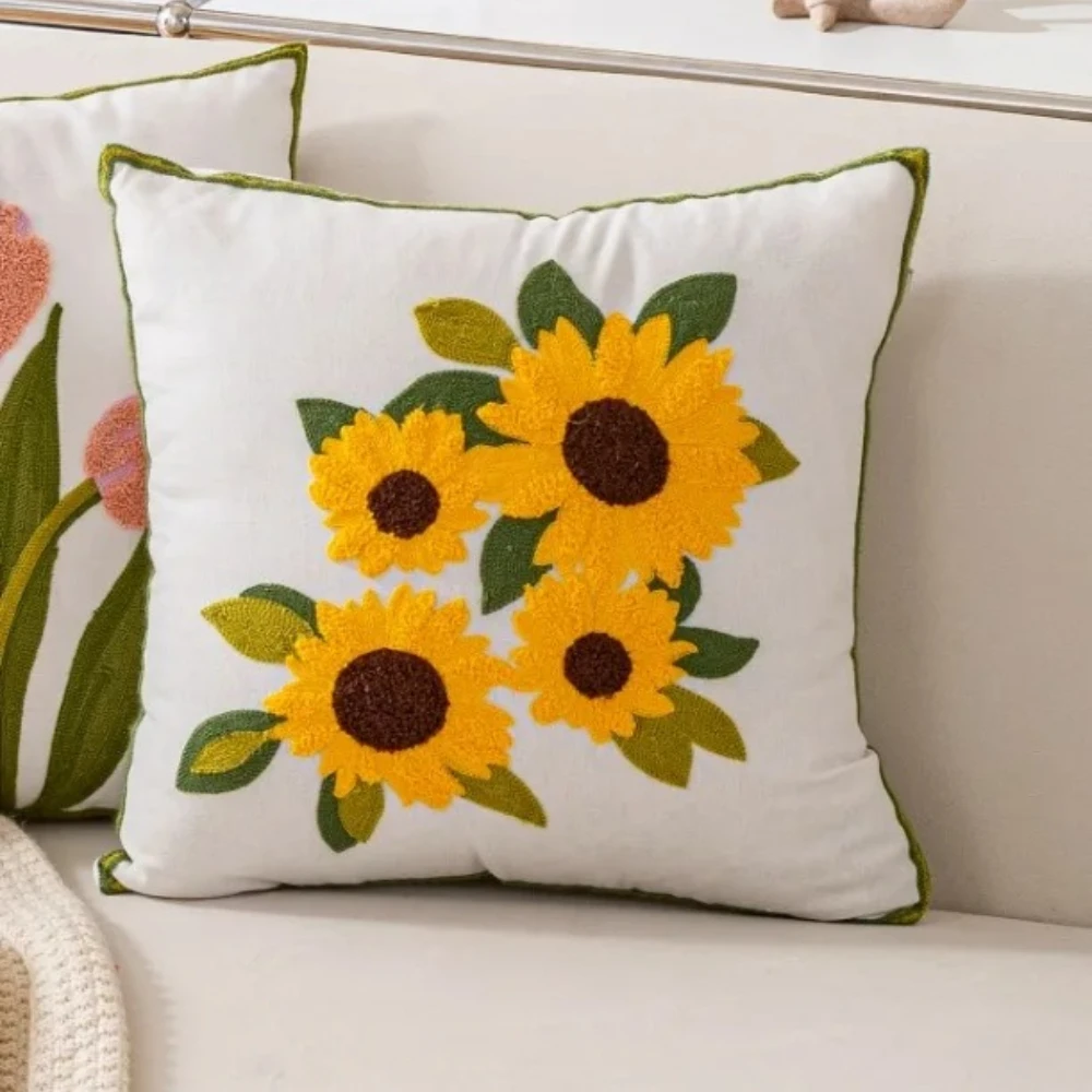Set of 2 Embroidered Throw Pillow Cover 18x18Inch Boho Decorative Pillow Cover with Zipper for Living Room Couch Sofa Cushion