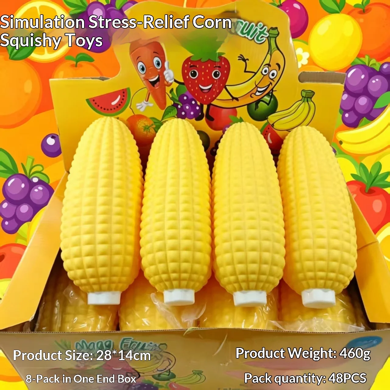 28cm Jumbo Corn Squishy Toy, TPR Flour-Filled Soft Fast Rebound Stress Relief Vegetable Fidget