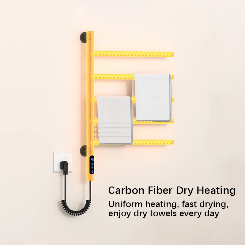 Black/White/Gray Bathroom Towel Warmer Smart Temperature Time Control Electric Towel Rack 180° Rotatable Home Heated Towel Rail