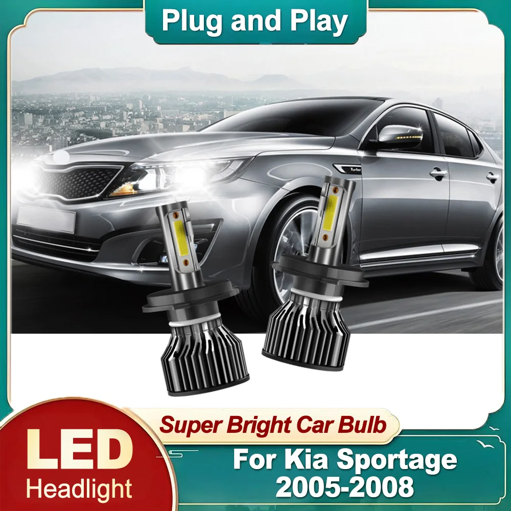 

2X Car LED Headlight 6000K White H4 High Low Beam Headlamp 30000LM 300W For Kia Sportage 2005-2007 2008 Plug and Play Car Light