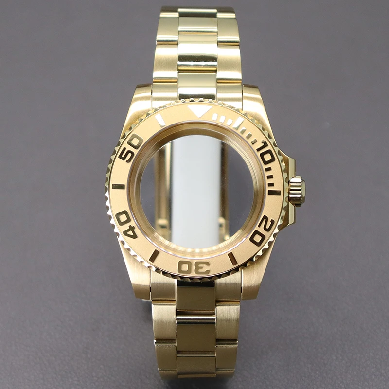 Золотые корпуса для дайвинга 40 мм для NH35 NH36 NH34 NH70 NH72 Miyota 8215 Eta 2824, корпус часов с механизмом, ремешок с пряжкой, сапфировое стекло