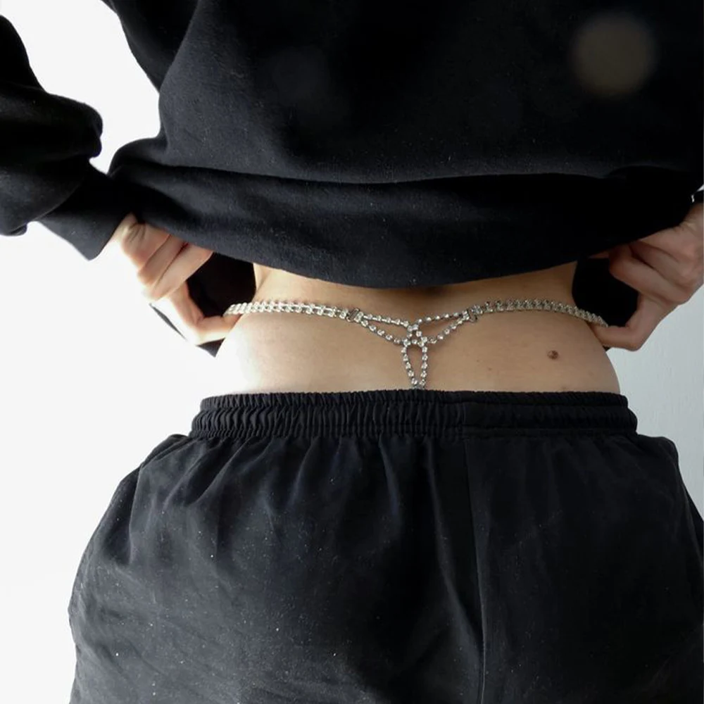 

Stonefans Hollow Geometric Thong Chain for Women Sexy Bikini Accessories Multilayer Panties Crystal Body Chain High Waist Party