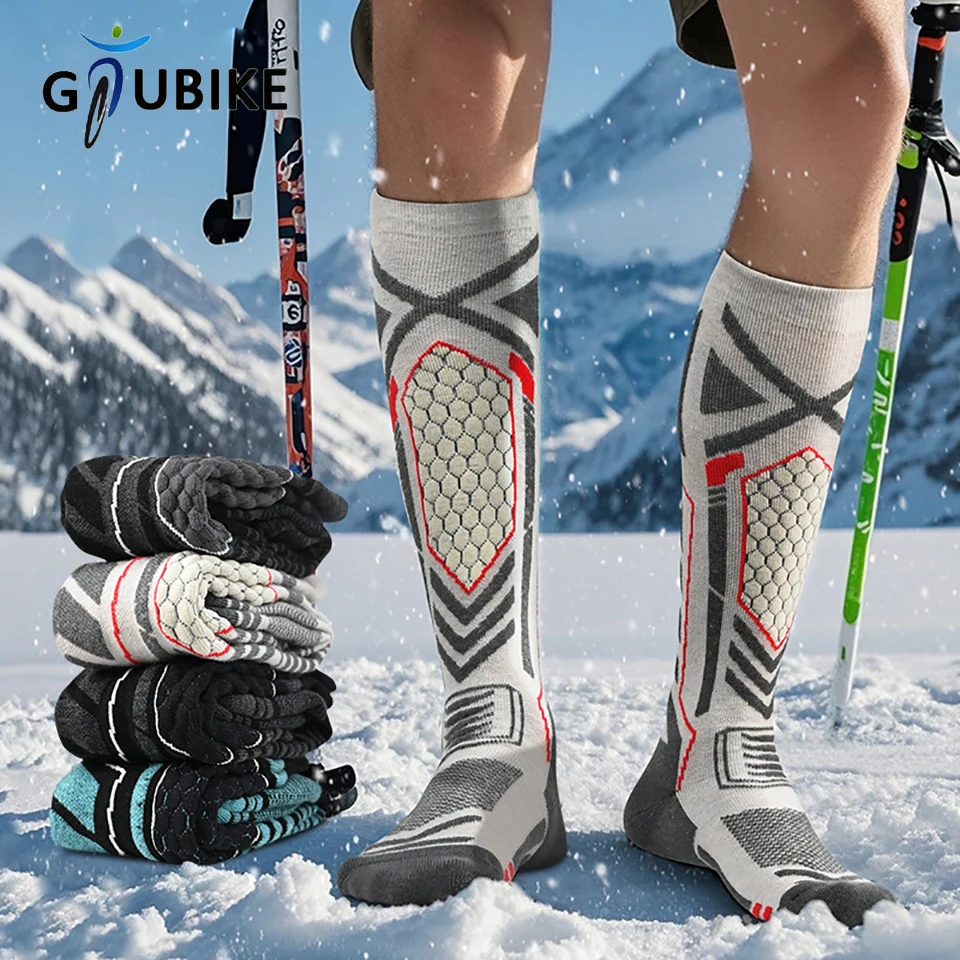 GTUBIKE Merino Wool Ski Socks Long Socks Professional Thickened Warm Terry Sole Anti-slip Compression Sports Snow Socks