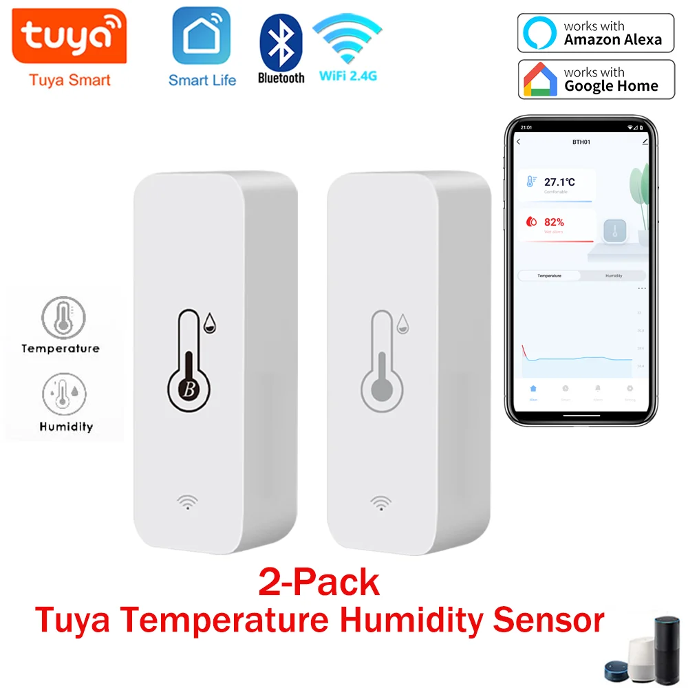 Tuya Smart WiFi Temperatur- und Feuchtigkeitssensor Innenraum-Hygrometer BT-Kompatible App-Fernsteuerung Kompatibel mit Alexa Google Home