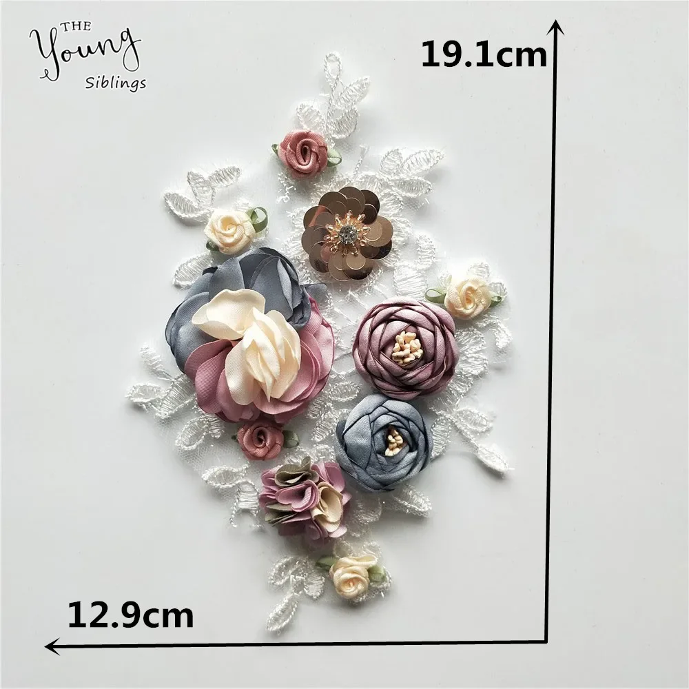 New arrive Elegant Sequins 3D Flower Embroiderey Neckline Lace Applique Lace Collar Trim Dress Fabrics Material DIY Lace Patches