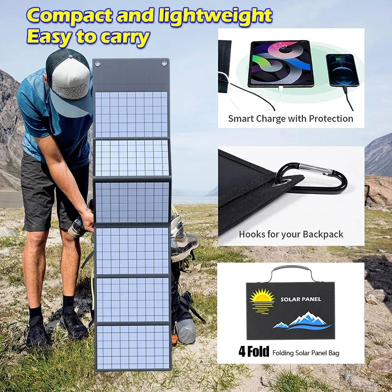 Foldable Solar Panel 600W/1000W with USB & DC Output – Keep Your Phone, Laptop, and Power Station Charged on Camping Trips
