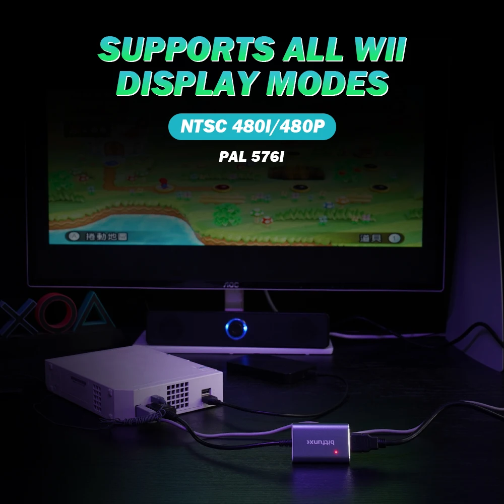 مكون BitFunx التناظري إلى HDMI الرقمي ™   محول لوحدة تحكم نينتندو وي NTSC/PAL فيديو صوت HDTV موصل التوصيل والتشغيل