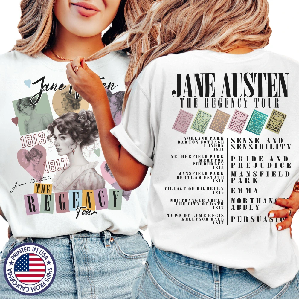 Jane Austen Gift Pride and Prejudice Regency Tour Eras T-shirt Bookish Dark Academia Clothing Reading Shirt Downtown Girl Tees