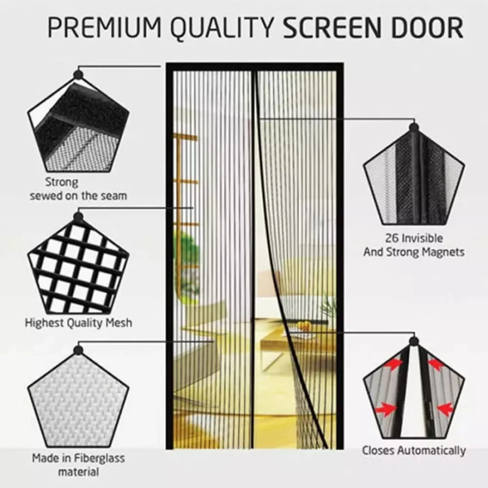 Punch-free Magnetic Mosquito Net Anti Bug Insect Fly Mesh Door Curtains Automatic Closing Screen Suitable For Home Sliding Door