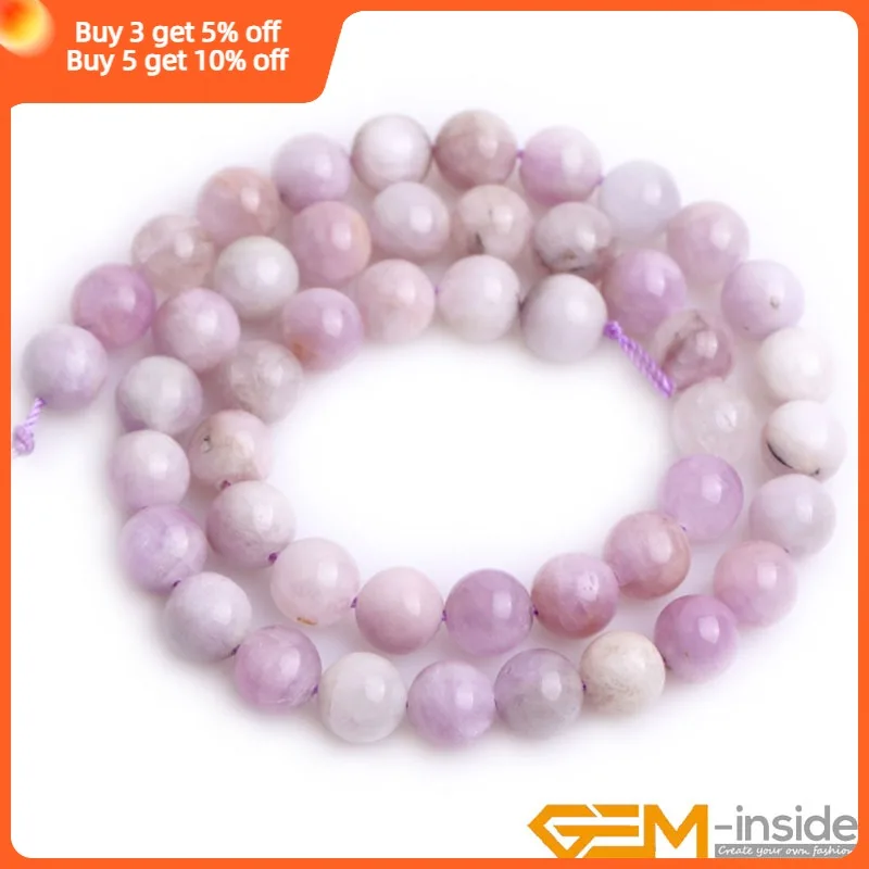 Natural Stone Purple Spodumene / Kunzite Purple Stone Round Beads For Jewelry Making Strand 15\