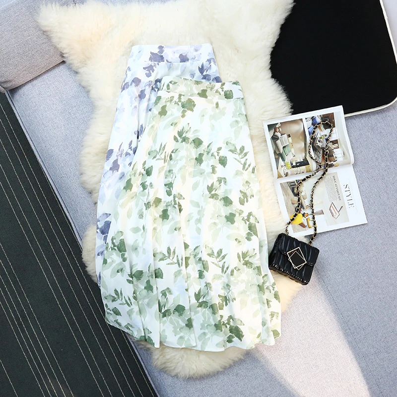 

Seoulish 2025 Summer Medium Length Skirts for Women Elegant Floral Printed High Waist A-line Casual Women's Skirts Female