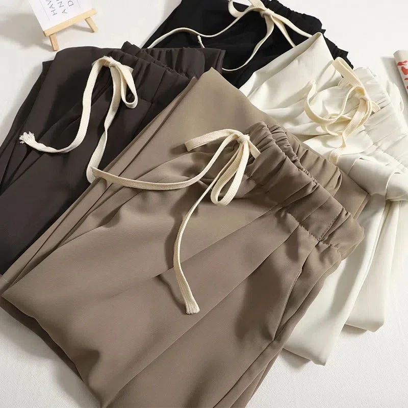 

Khaki ice silk wide-legged pants female new high-waisted drape large size fat mm loose thin straight casual drag pants