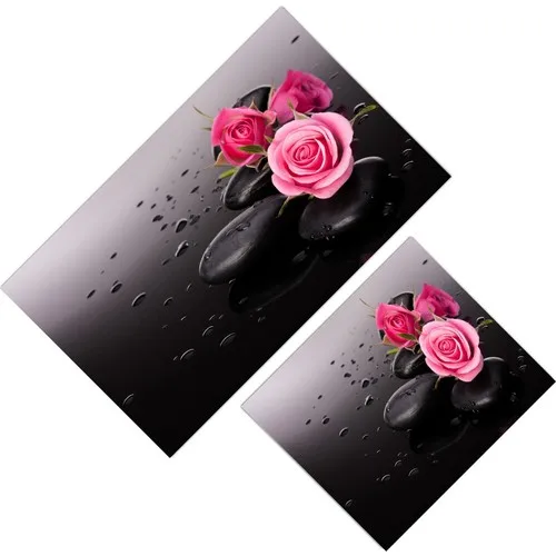 Cici Design Dark Gray Stone Over Pink Roses Closet Takımı-60x100-50x60