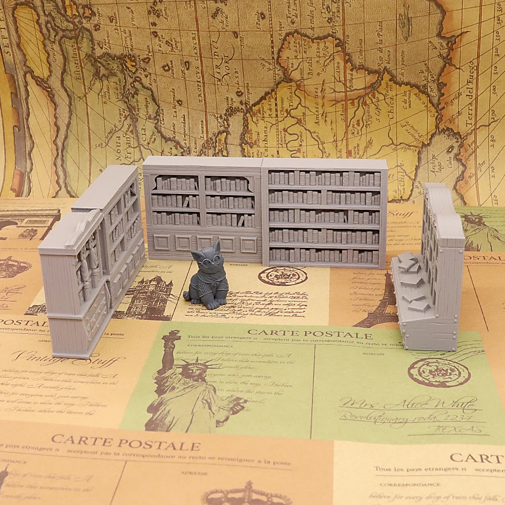 Tabletop RPG Miniature Bookshelf Set Unpainted Fantasy Wargame Terrain Library Bookcase Scenery Props